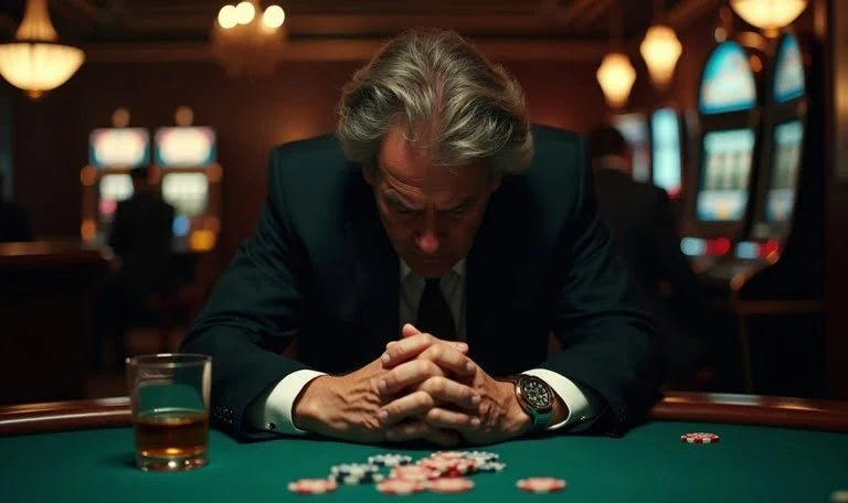 Мужчина обдумывает ставки на спорт и ответственную игру у международного букмекера